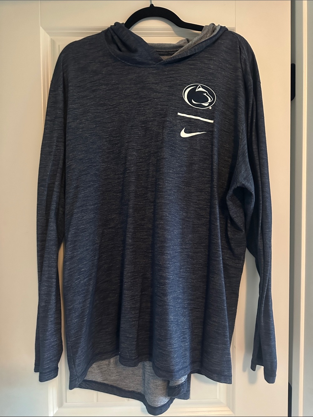 Nike Penn State Men’s Navy Heather Long-Sleeve Hooded Shirt with White Logos